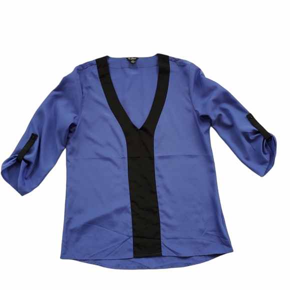 Guess Tops - Guess 3/4 Sleeve Purple and Black V-Neck Blouse Women's Size M
